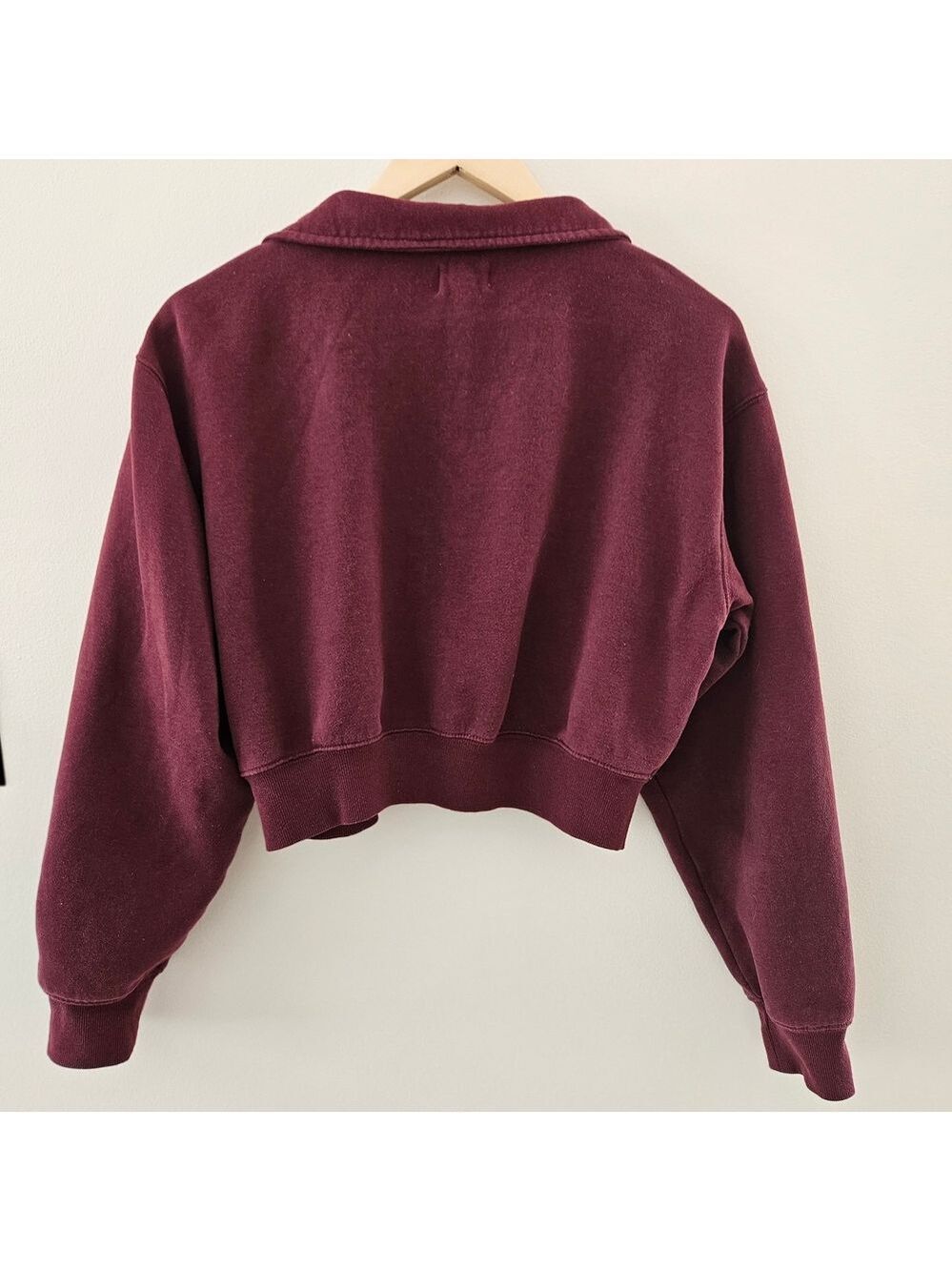 Ardene Cropped Quarter Zip Sweatshirt Burgundy Wine Crop Pullover Size M - Picture 2 of 4